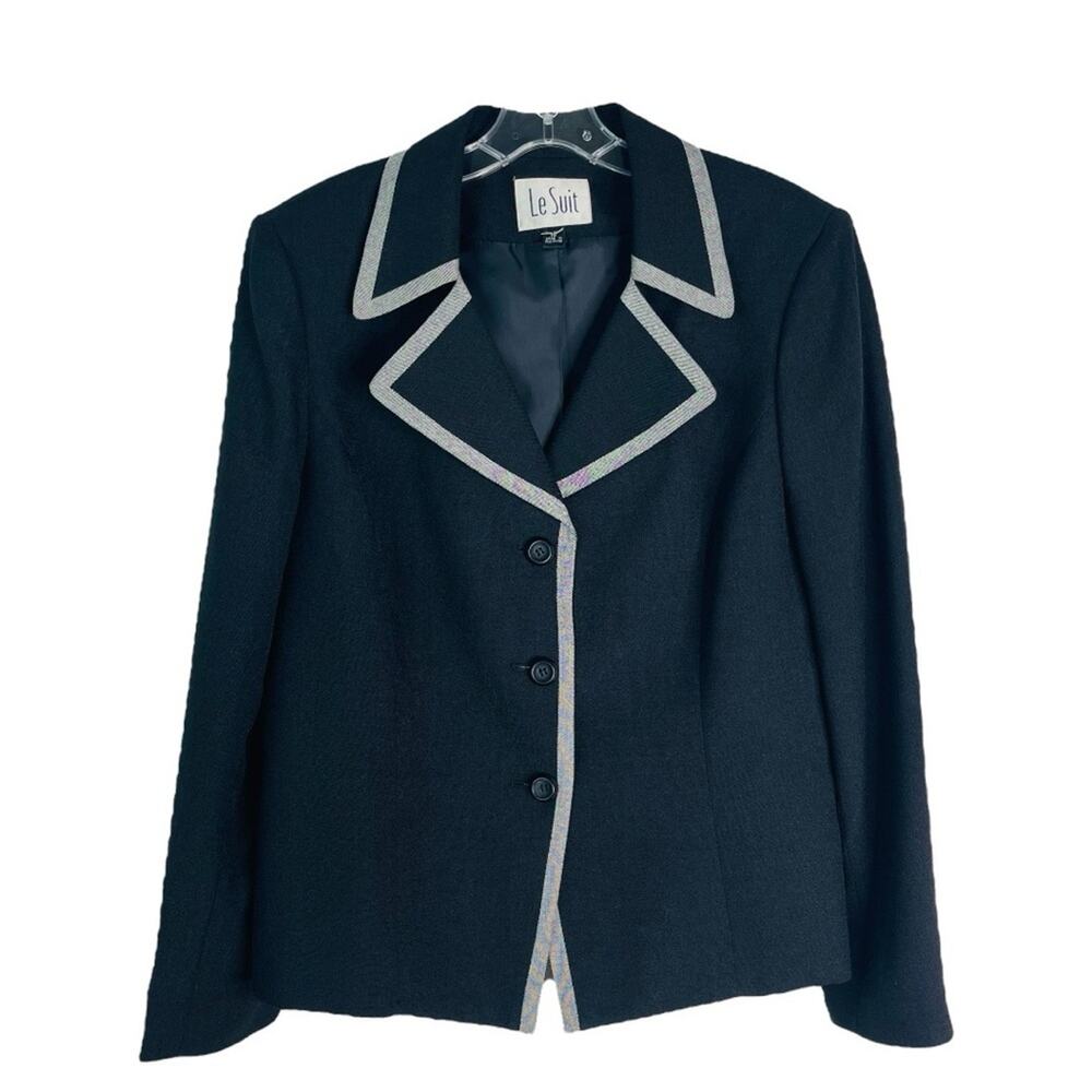 Vintage Le Suit black grey preppy office button blazer 16 - Picture 1 of 5